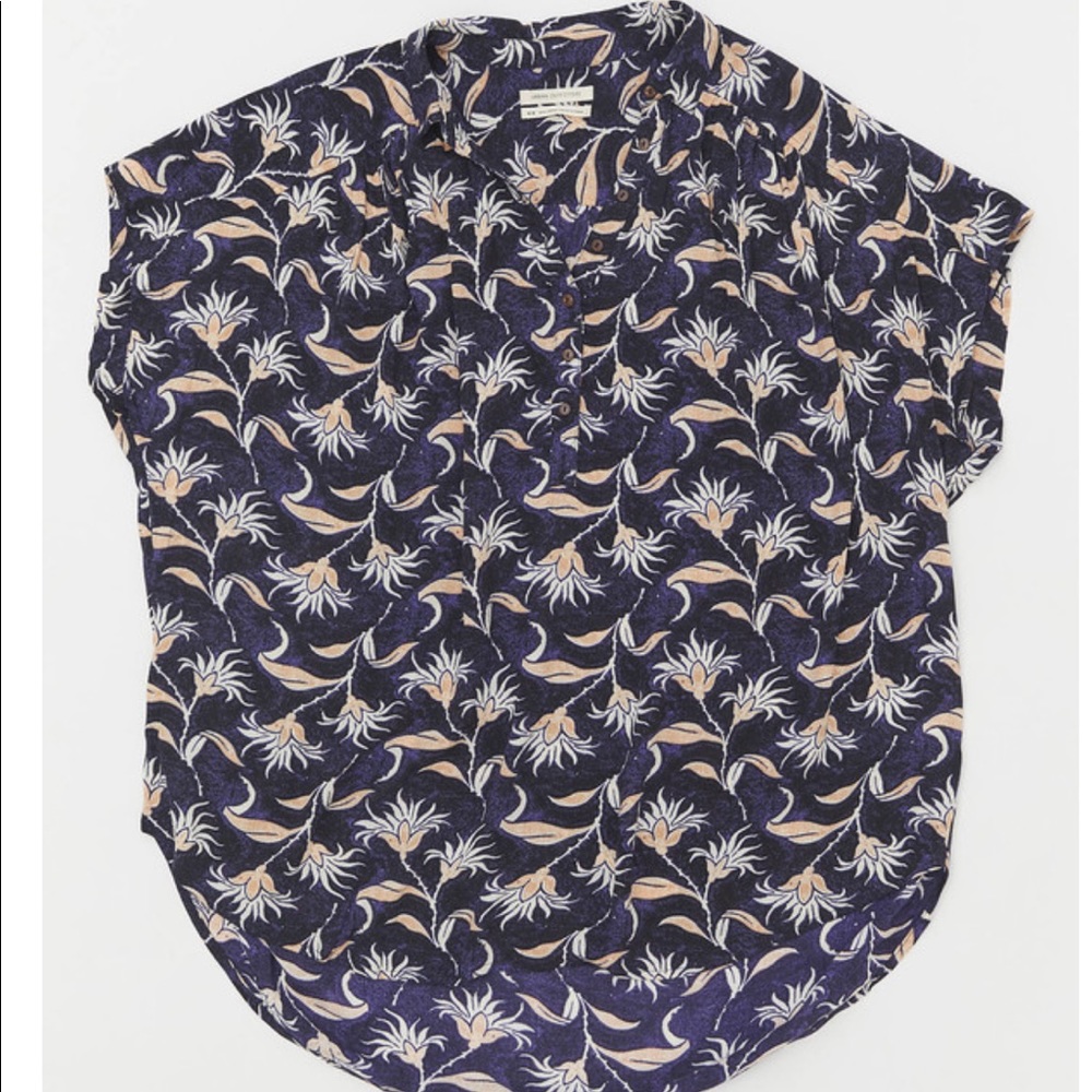 NWT Urban Outfitters Navy Floral Bennet Popover Oversize Blouse size Medium